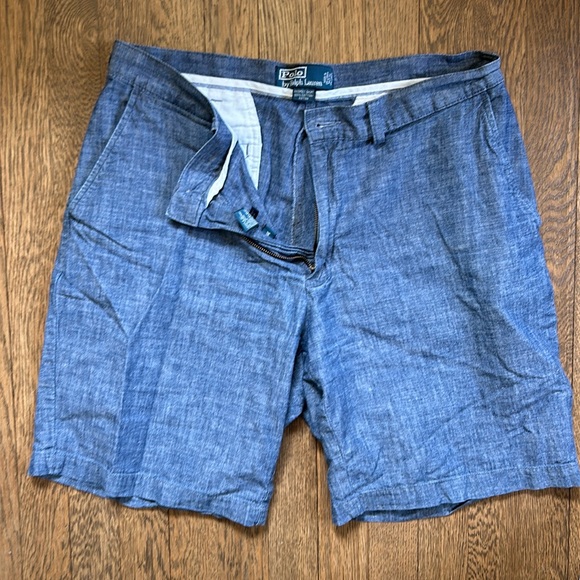 Blue lightweight polo shorts. - Picture 1 of 5